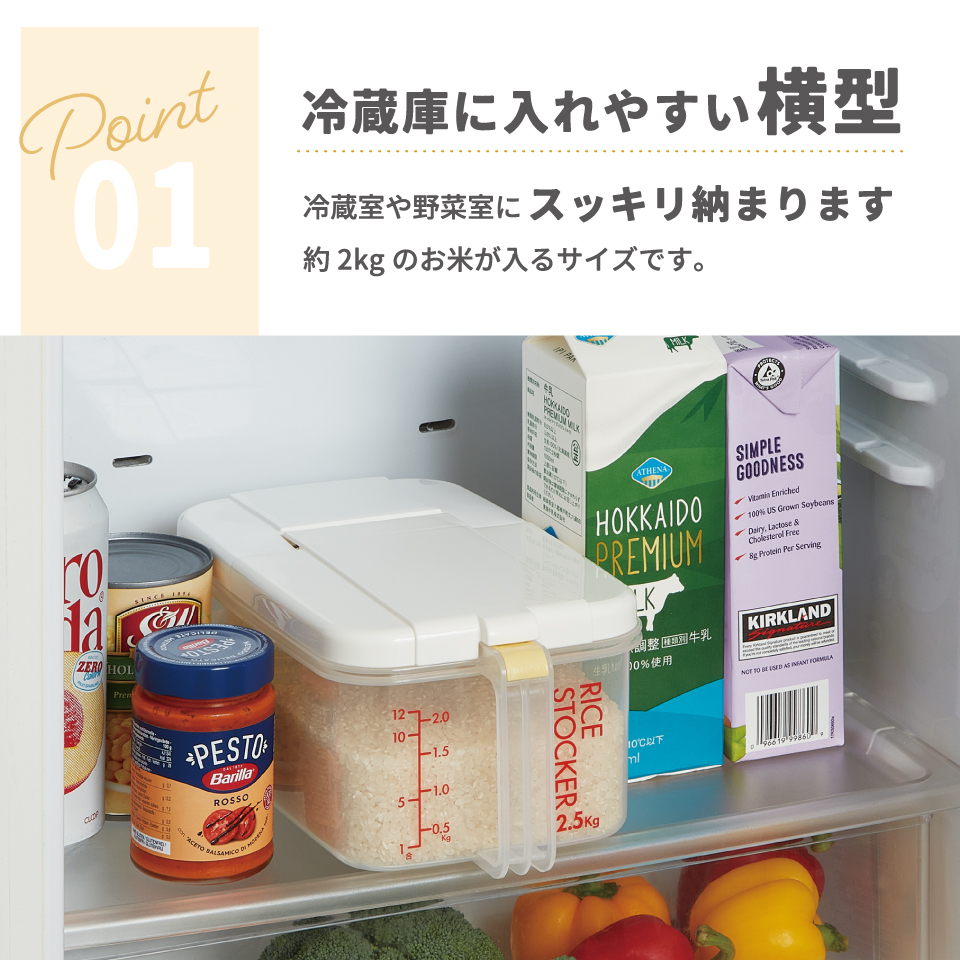 スケーター 冷蔵庫用 米びつ 横型 2.5kg 計量カップ付 日本製 ワンプッシュ キャスター付き skater RBI2 スモーキーブルー【一人暮らし 新生活 お米 保存 冷蔵 スリム コンパクト おしゃれ】