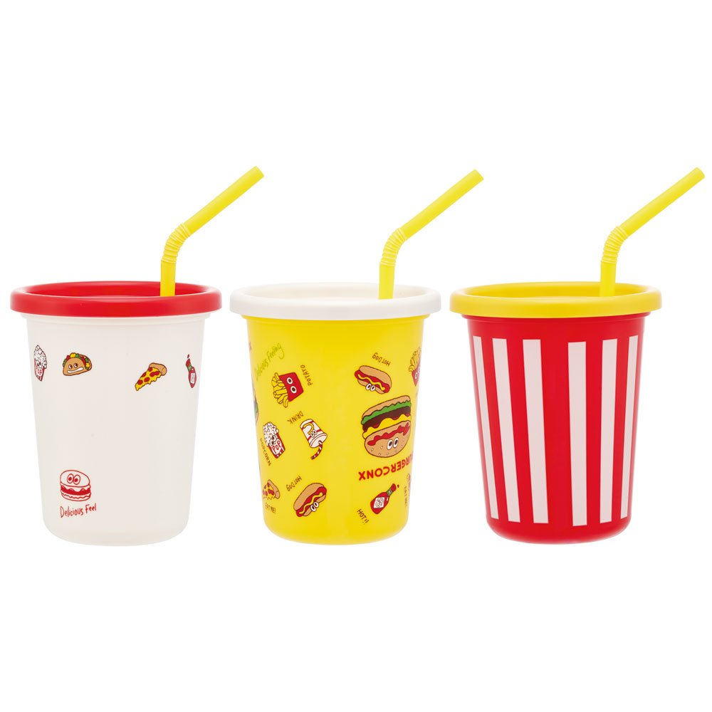 ストロー付タンブラー 320ml/3個セットバーガーフレンズ/SIH3ST_4973307673139/スケーター