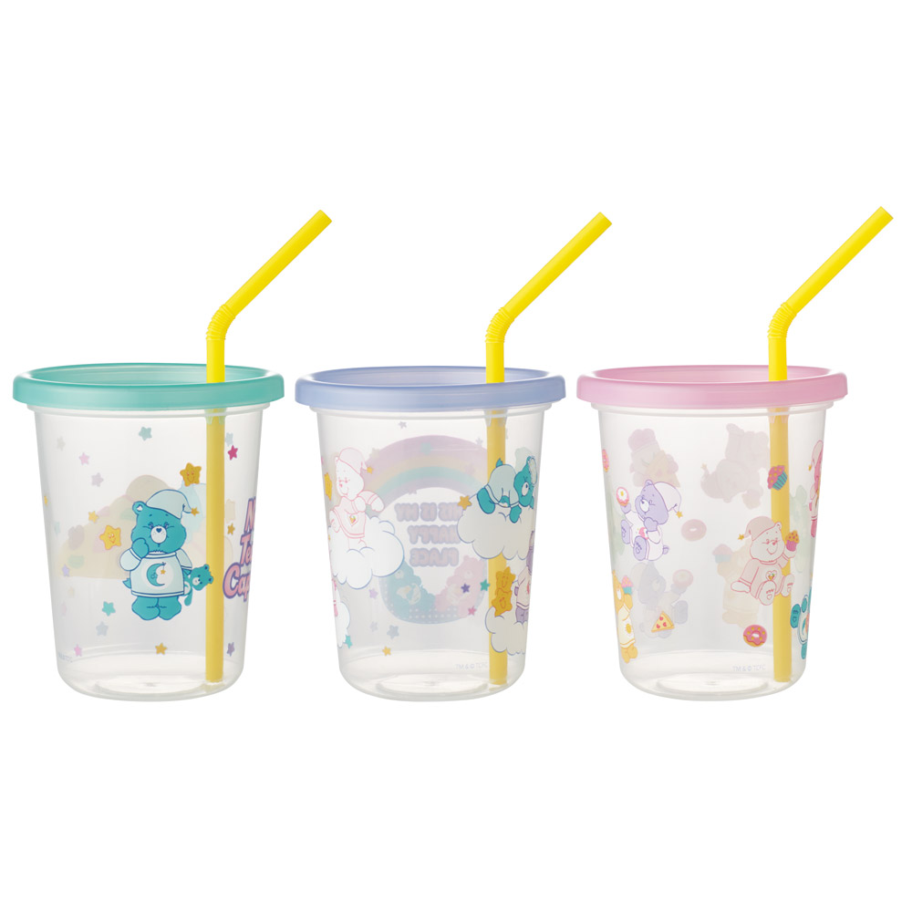 ストロー付きタンブラー 3個セット プラスチック 蓋付きコップ ふた付きコップ skater スケーター SIH3ST Care Bears ケアベア くま カラフル キャラクター【タンブラー プラスチック コップ 子供 キャラクター グッズ ミニ】