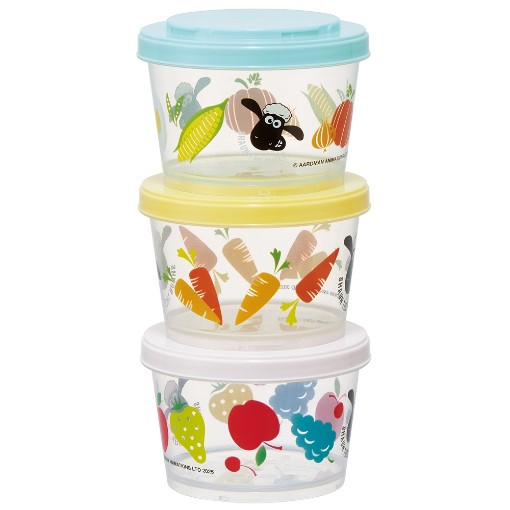 カチっとスタッキングができるプラスチック容器 3段/720ml（３コ） ひつじのショーン たべもの／SIJ3_4973307713781