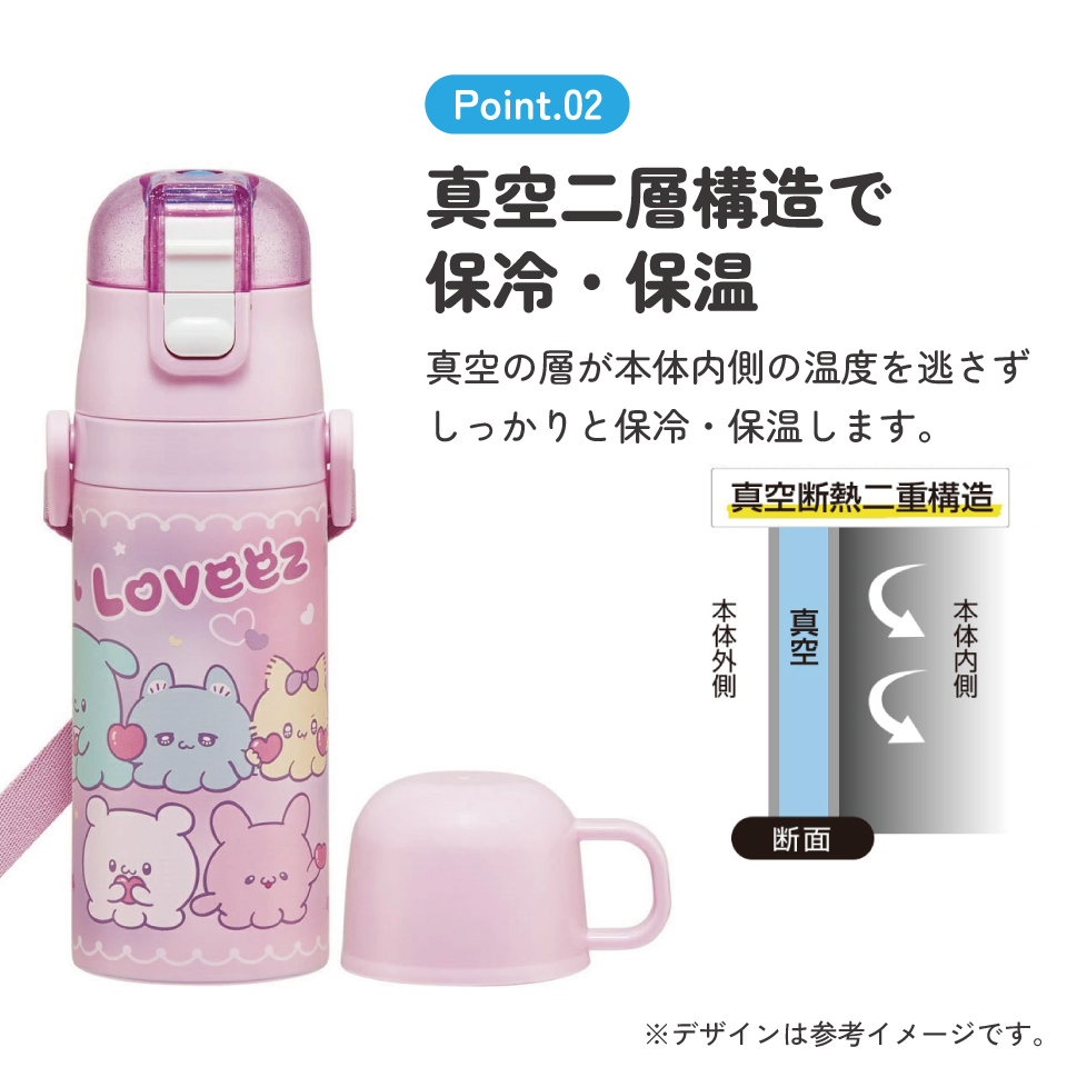 【送料無料】直飲み コップ飲み兼用 2WAYステンレスボトル 350ml/420ml らぶい~ず/SKDC3_4973307707148