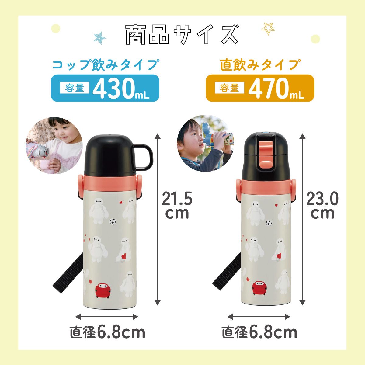 【送料無料】超軽量2WAYステンレスボトル 470ml/430mlベイマックス／SKDC4_4973307596063
