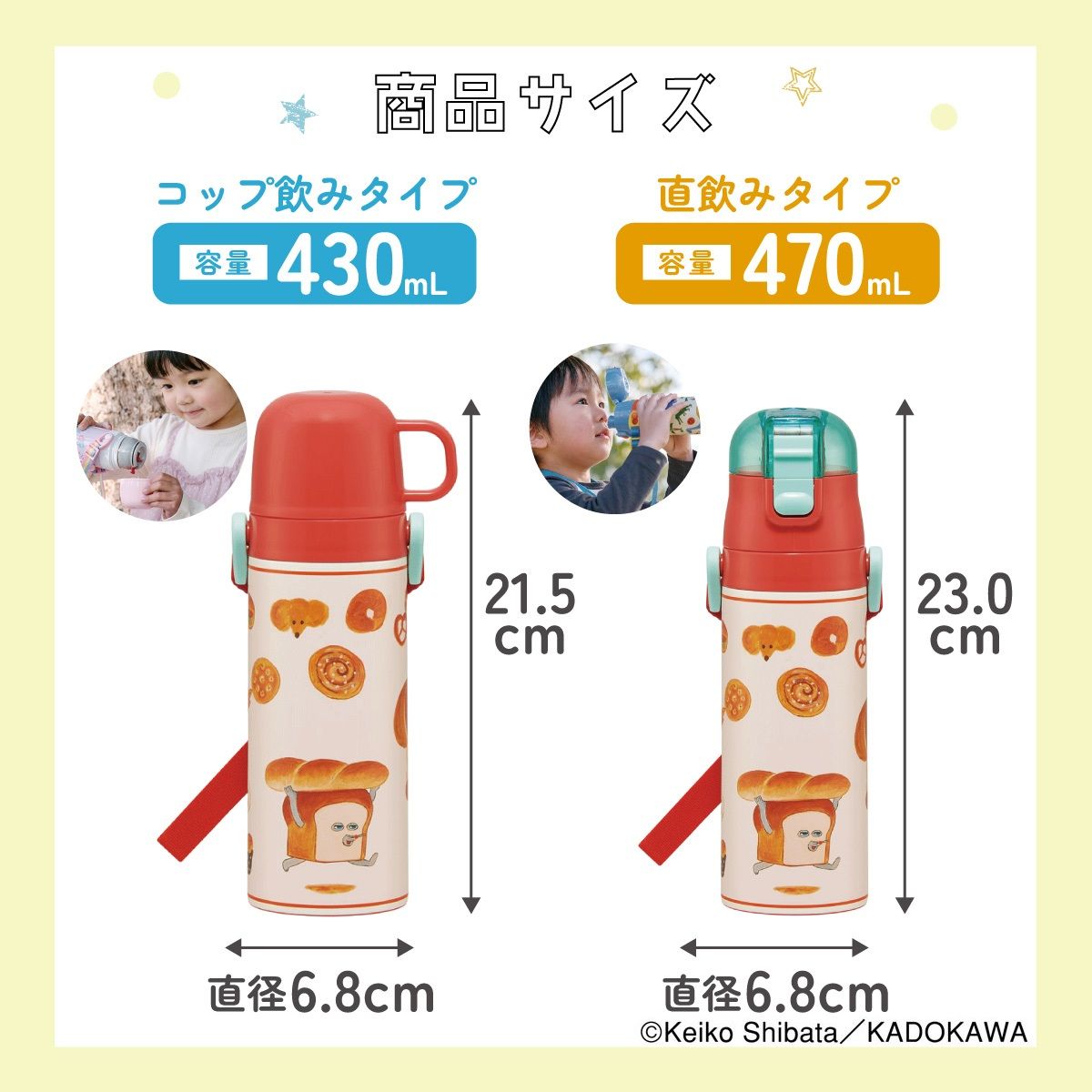 【送料無料】超軽量直飲み・コップ飲み兼用2WAYステンレスボトル470ml SKDC4 パンどろぼう