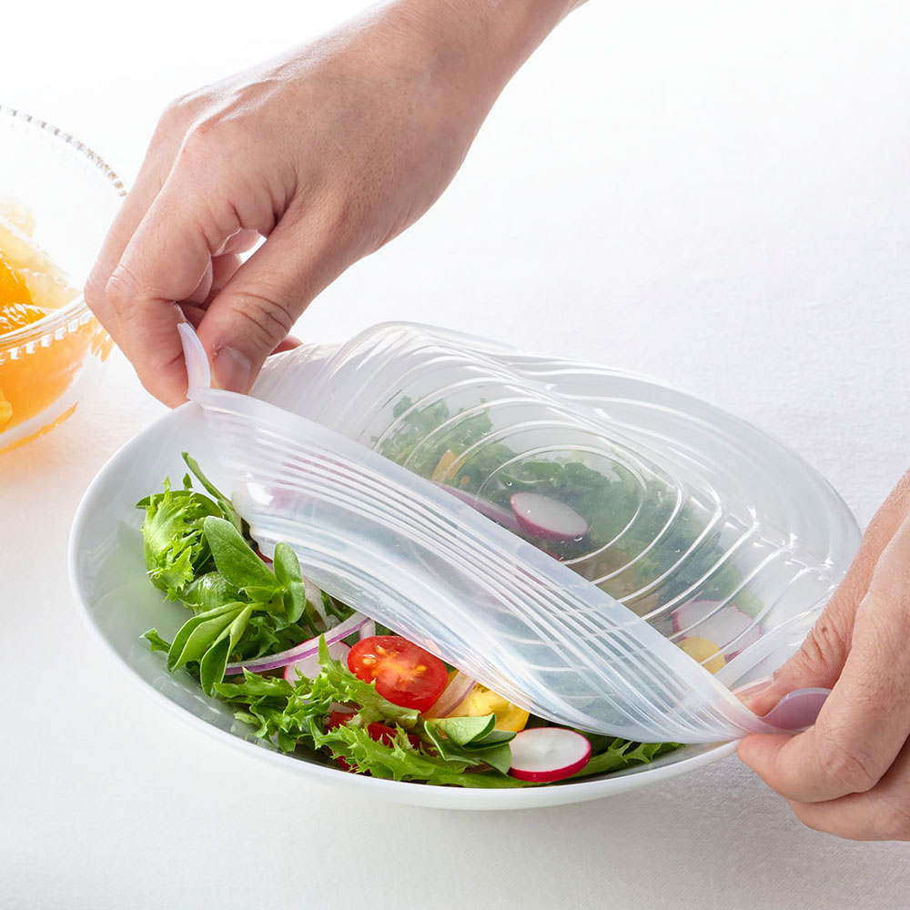 かぶせるシリコーンフタ（2個セット）//ふた 蓋 エコ 食品 食材 冷凍 冷蔵 保存 便利 シリコン くり返し使える 食洗機対応 電子レンジOK// スケーター