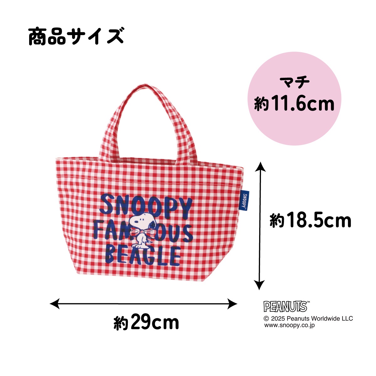 スケーター 帆布 ランチバッグ ランチ トートバッグ お弁当 バッグ おしゃれ 弁当 弁当袋 skater YEB1N スヌーピー チェックロゴ RED 赤 SNOOPY PEANUTS【かわいい かばん トート 入れやすい ランチバック 布 お弁当袋】