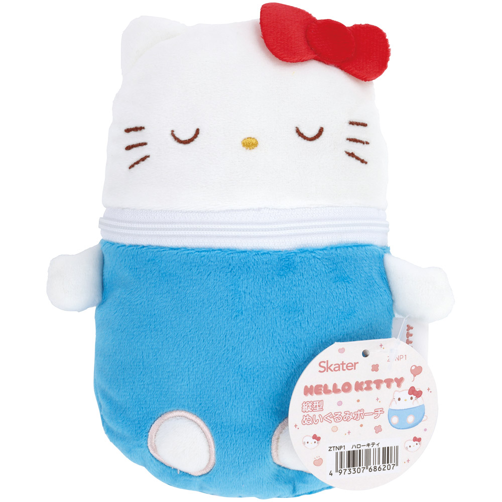 縦型 ぬいぐるみ ポーチ 小物入れ キャラクター かわいい 小物 コスメ 収納 スケーター skater ZTNP1 キティ ハローキティ キティちゃん 女の子【ふかふか クッション仕様 ファスナー開閉式】