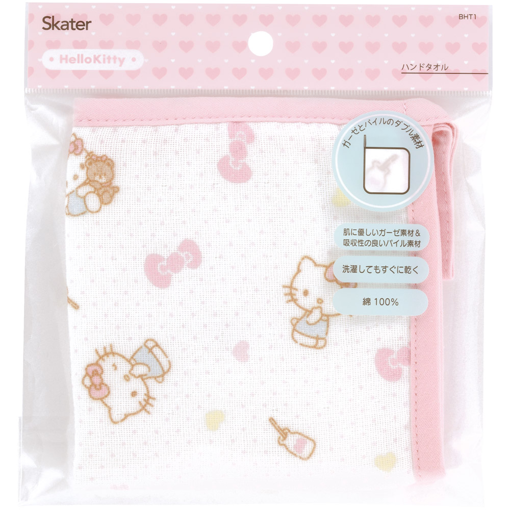 ハンドタオル 30×30cm タオル ガーゼ 綿100 綿 ループ ループ付き キャラクター skater スケーター BHT1 キティ ハローキティ キティちゃん 女の子【ループタオル ガーゼタオル 子供 かわいい 幼稚園 保育園】