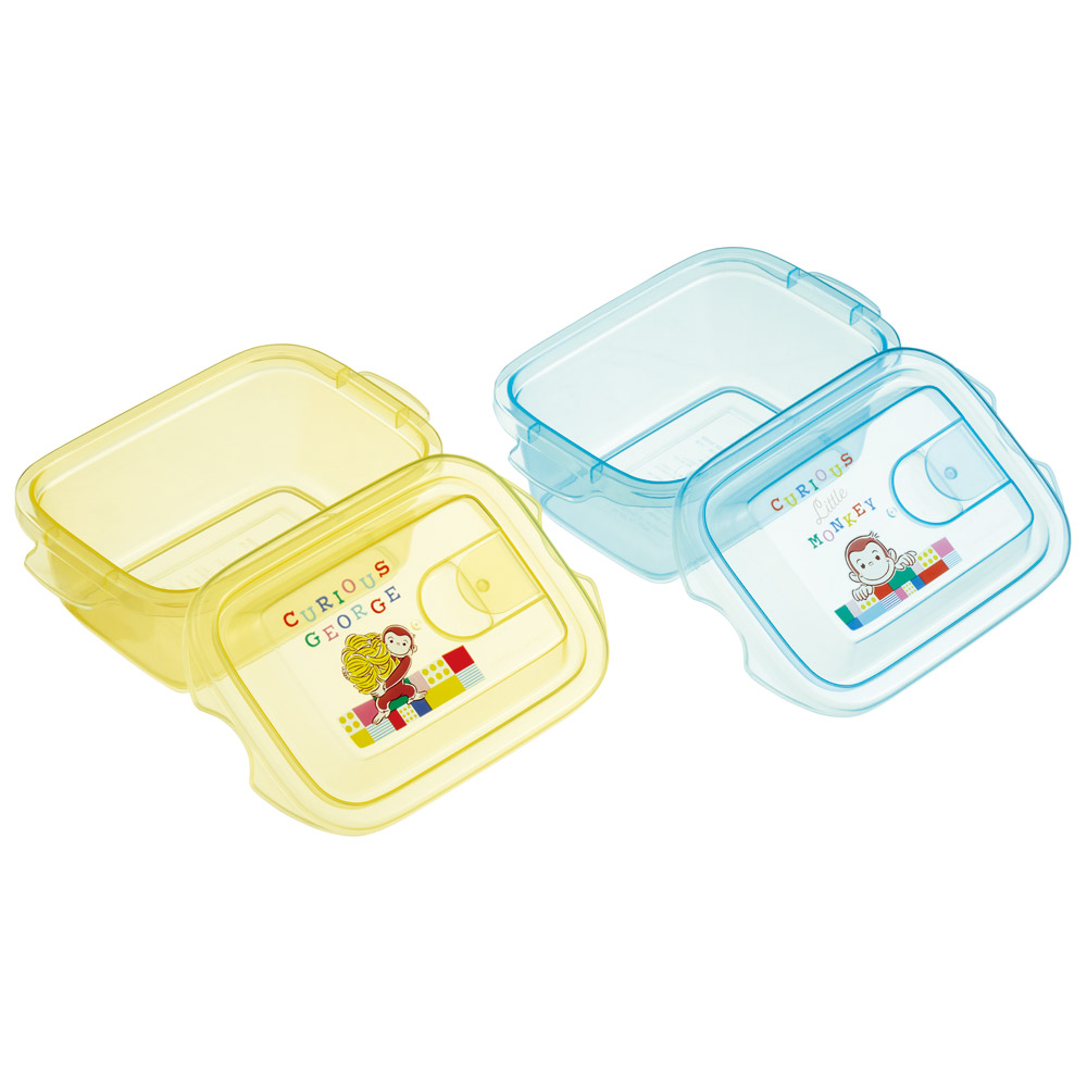 エアー弁 ふわっと 保存容器 セット 2個入り 300ml プラスチック 食品 おしゃれ skater スケーター FCNF1W おさるのジョージ ブロック ひとまねこざる 男子 女子