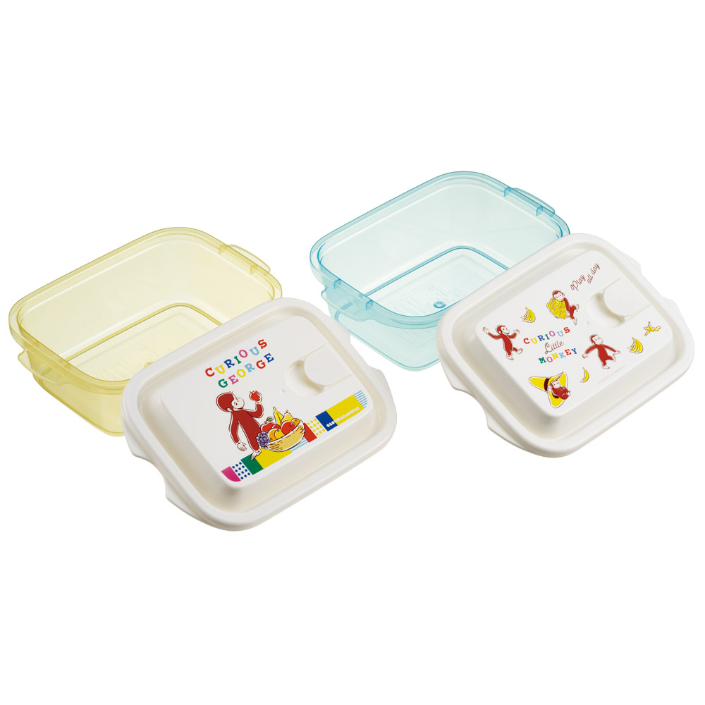 保存容器 500ml 2個セット プラスチック 蓋付き 日本製 電子レンジ キャラクター skater スケーター FCNF2W おさるのジョージ アルファベット ひとまねこざる
