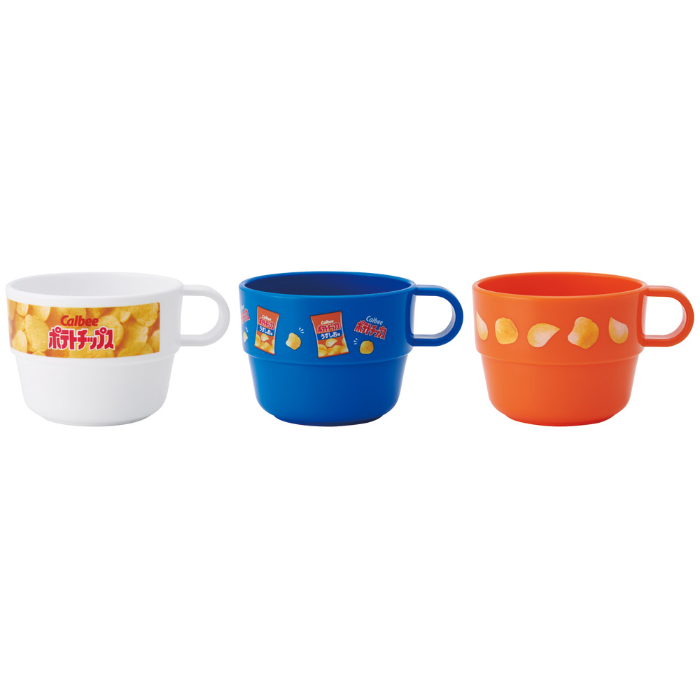 スタッキング コップ 3個 セット キャラクター 子供 キッズ プラスチック skater スケーター KS31 ポテチうすしお味 お菓子 パッケージ カルビー Calbee【割れにくい うがい 幼児 食器 カップ かわいい 子ども】