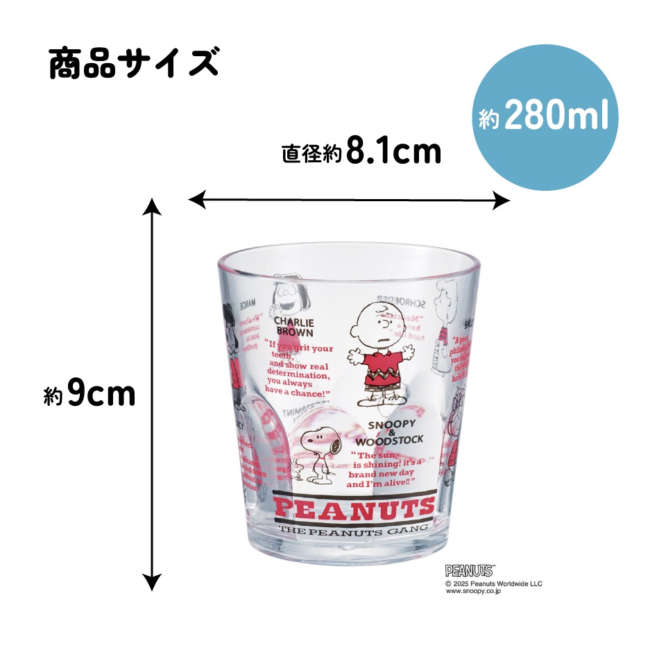 スケーター アクリル コップ 割れにくい 280ml プラスチック 子供 キッズ キャラクター skater KSA4J GANG スヌーピー SNOOPY ピーナッツ 女性【透明 クリア アクリルコップ 洗面所 タンブラー】