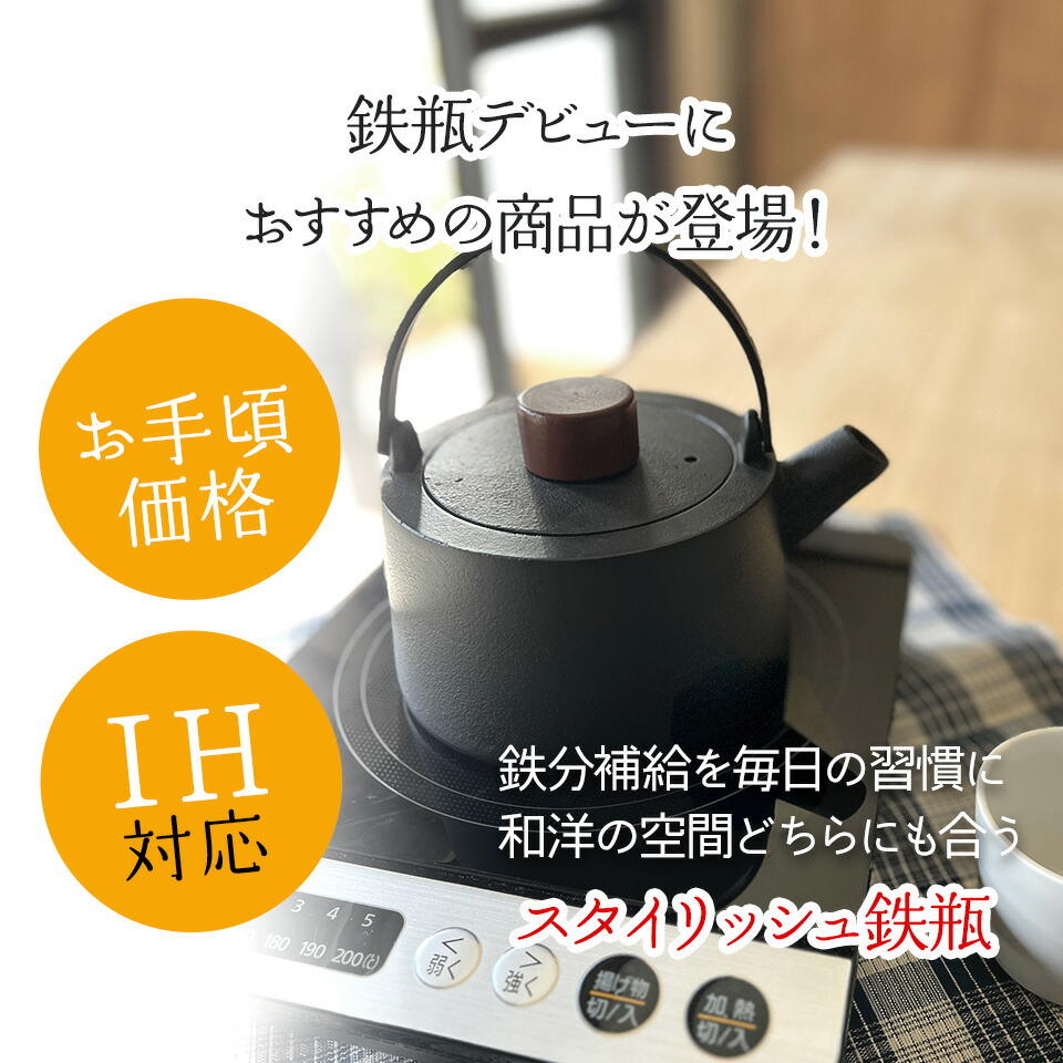 【送料無料】スケーター 鉄瓶 1L スタイリッシュデザイン IH・直火対応 ブラック ITP2