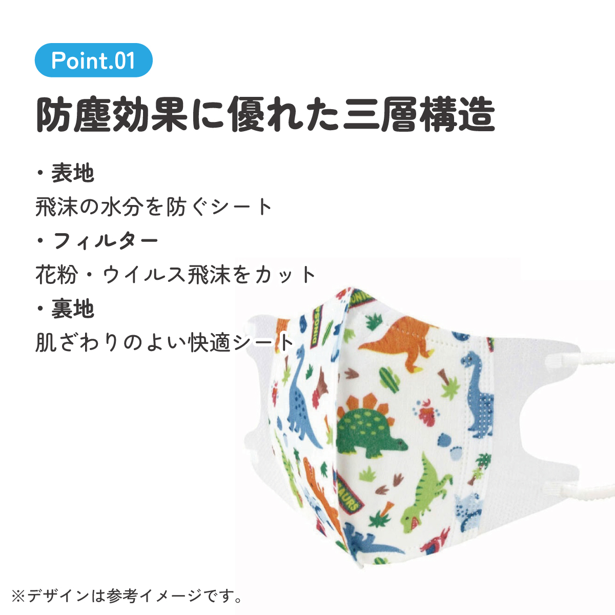 子供立体マスク Sサイズ/7枚入りディノサウルス/MSKB1N_4973307626746