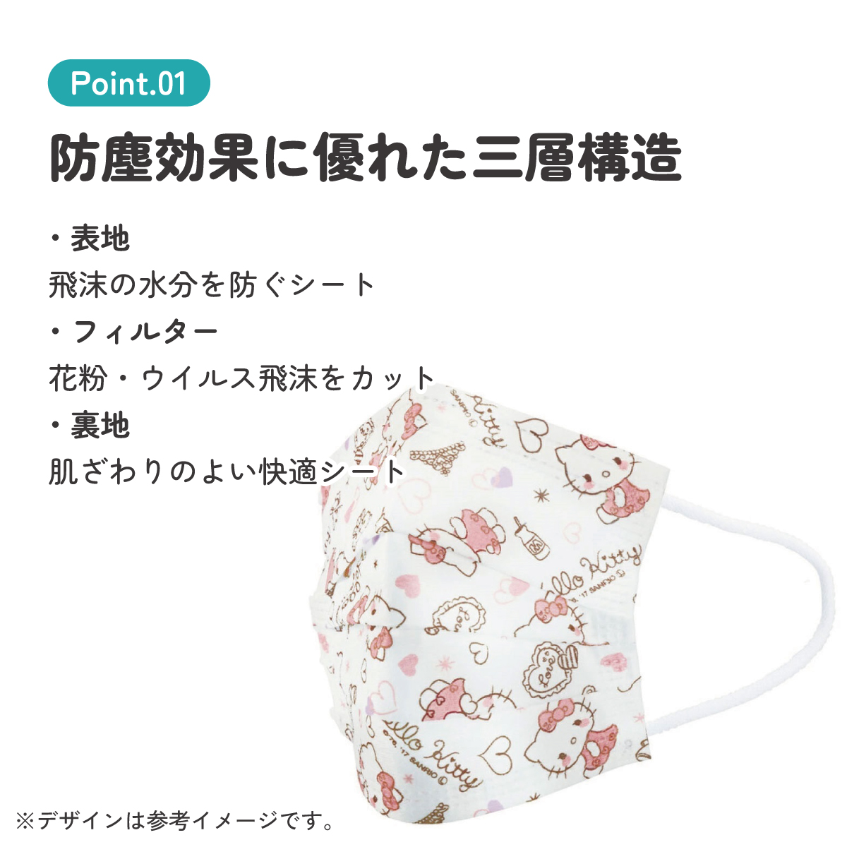 子供プリーツマスク 7枚入り ハローキティ／MSKP3N_4973307626272