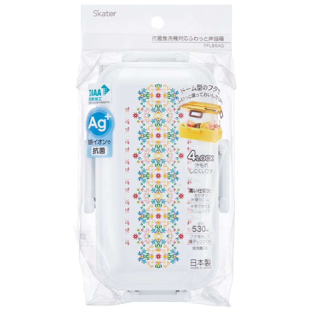 弁当箱 大人 一段 仕切り 食洗機 レンジ 対応 抗菌 日本製 容量 530ml スケーター skater PFLB6AG ランチボックス ロック キッズドア 天平文様 夢幻 薄紅 和柄 男性 女性