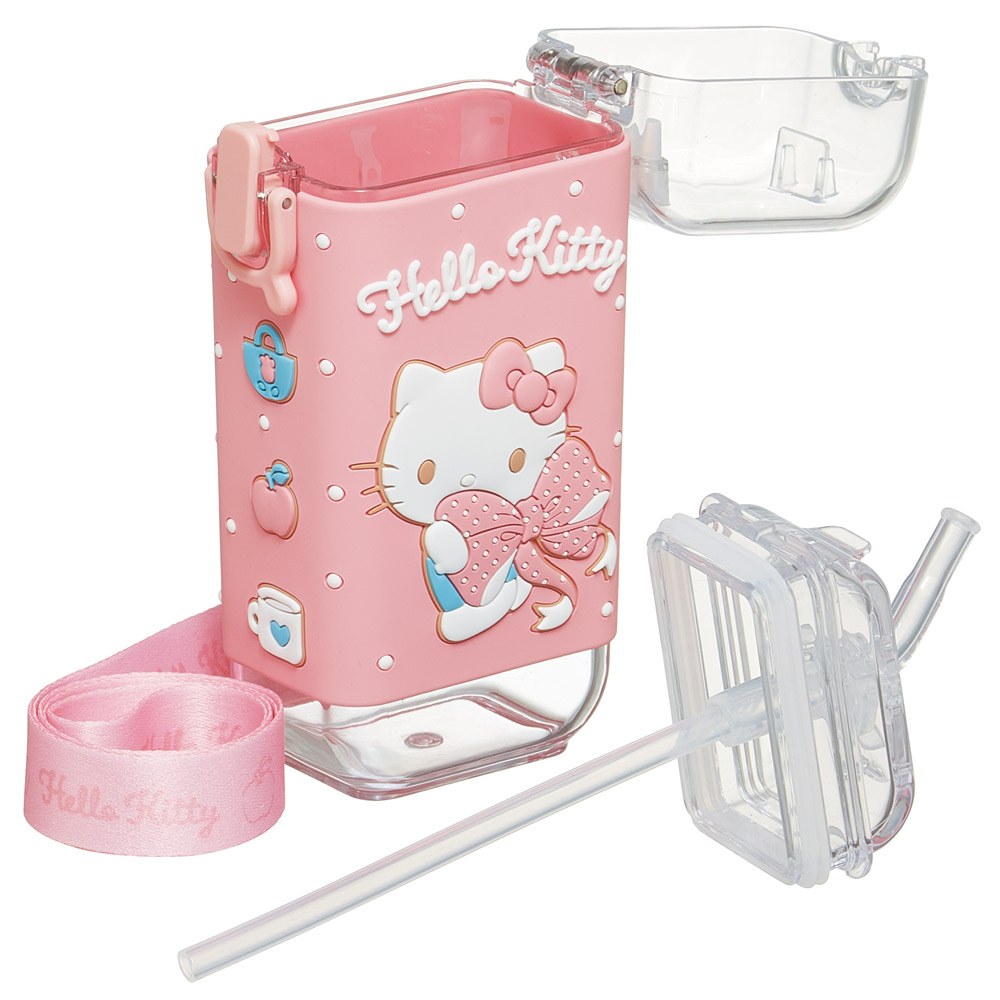 スクエア ストロー ボトル 水筒 ワンプッシュ 260ml 子供 キッズ キャラクター スケーター skater PSQ3ST キティ ハローキティ キティちゃん 女の子【水分 補給 こども ショルダー ベルト】