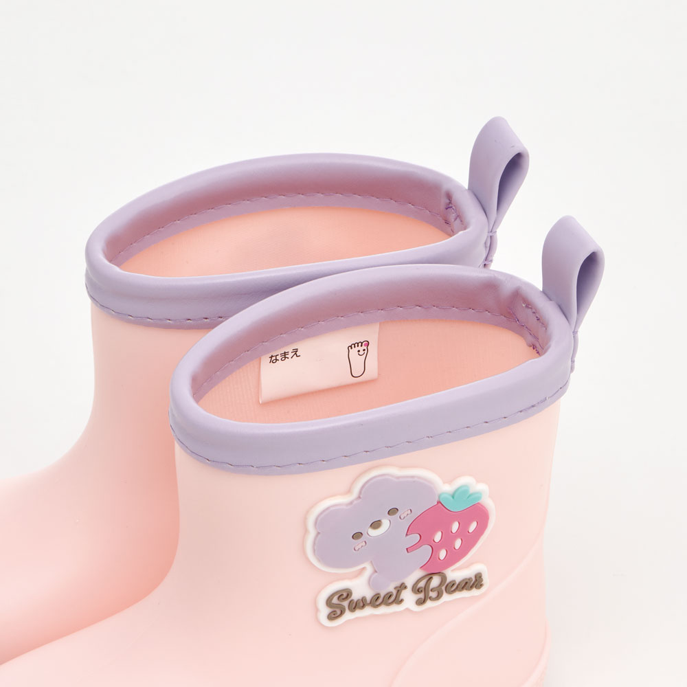 ワッペン 付き レインブーツ 長靴 キッズ 子供 14cm おしゃれ かわいい スケーター skater RIBTW14 Sweet Bear クマ くま ピンク いちご