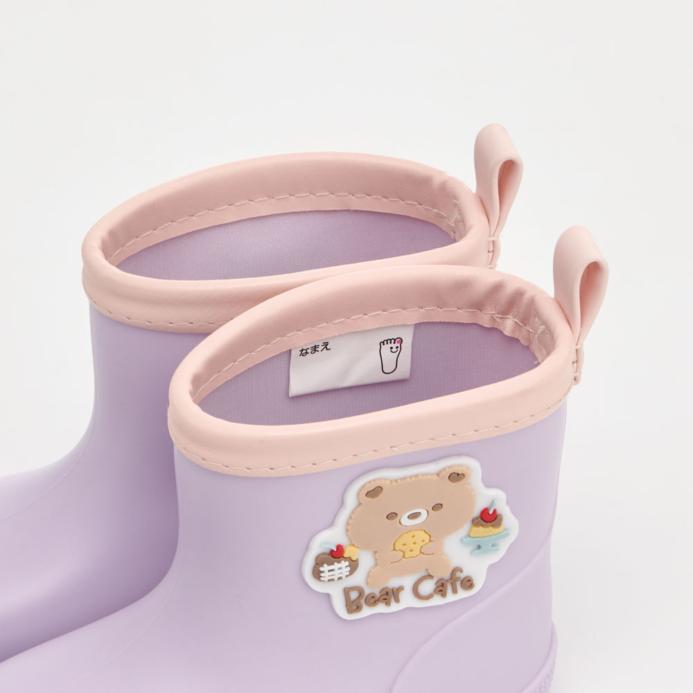 ワッペン 付き レインブーツ 長靴 キッズ 子供 14cm おしゃれ かわいい スケーター skater RIBTW14 Bear Cafe クマ くま 紫 パープル
