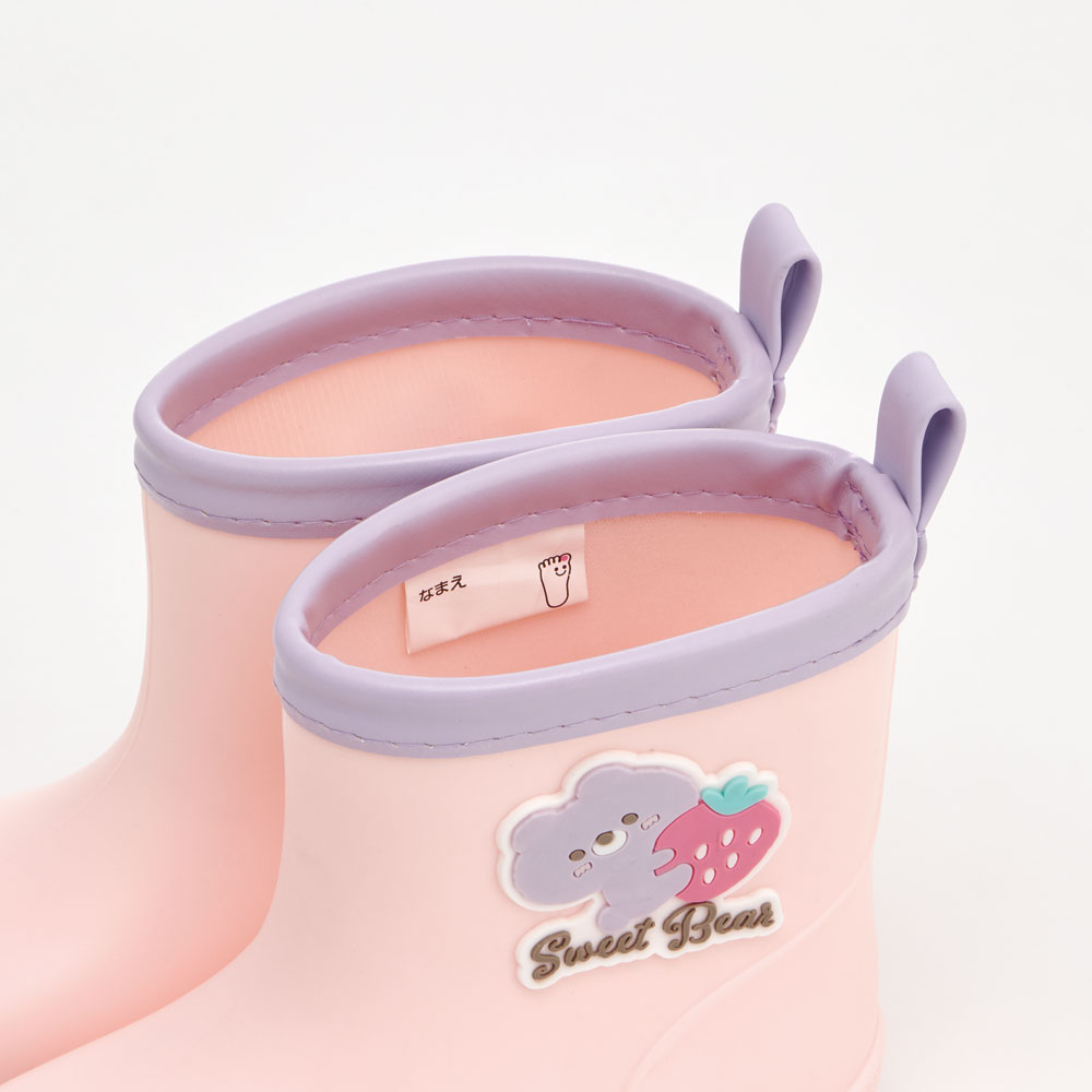 ワッペン 付き レインブーツ 長靴 キッズ 子供 15cm おしゃれ かわいい スケーター skater RIBTW15 Sweet Bear クマ くま ピンク いちご