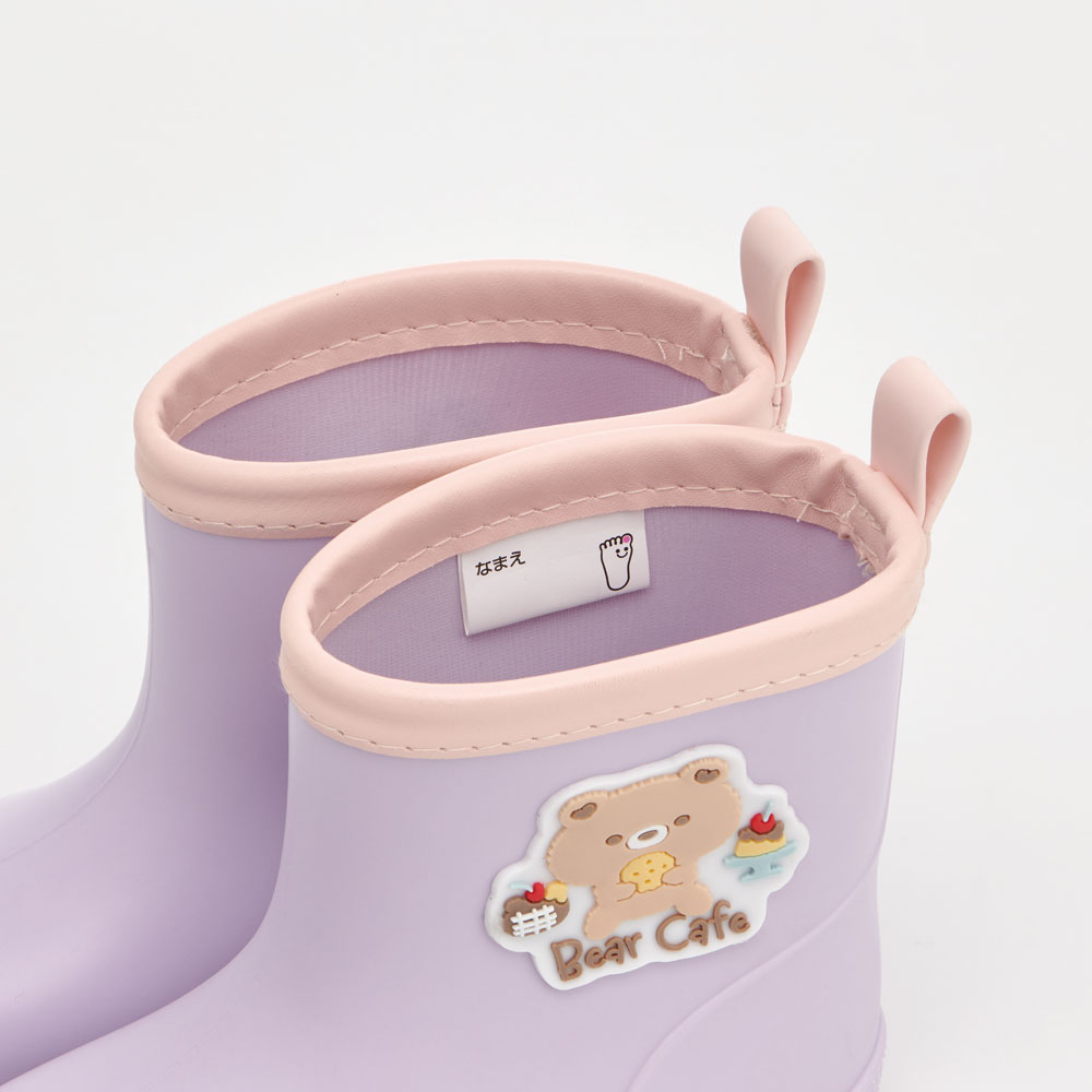 ワッペン 付き レインブーツ 長靴 キッズ 子供 15cm おしゃれ かわいい スケーター skater RIBTW15 Bear Cafe クマ くま 紫 パープル