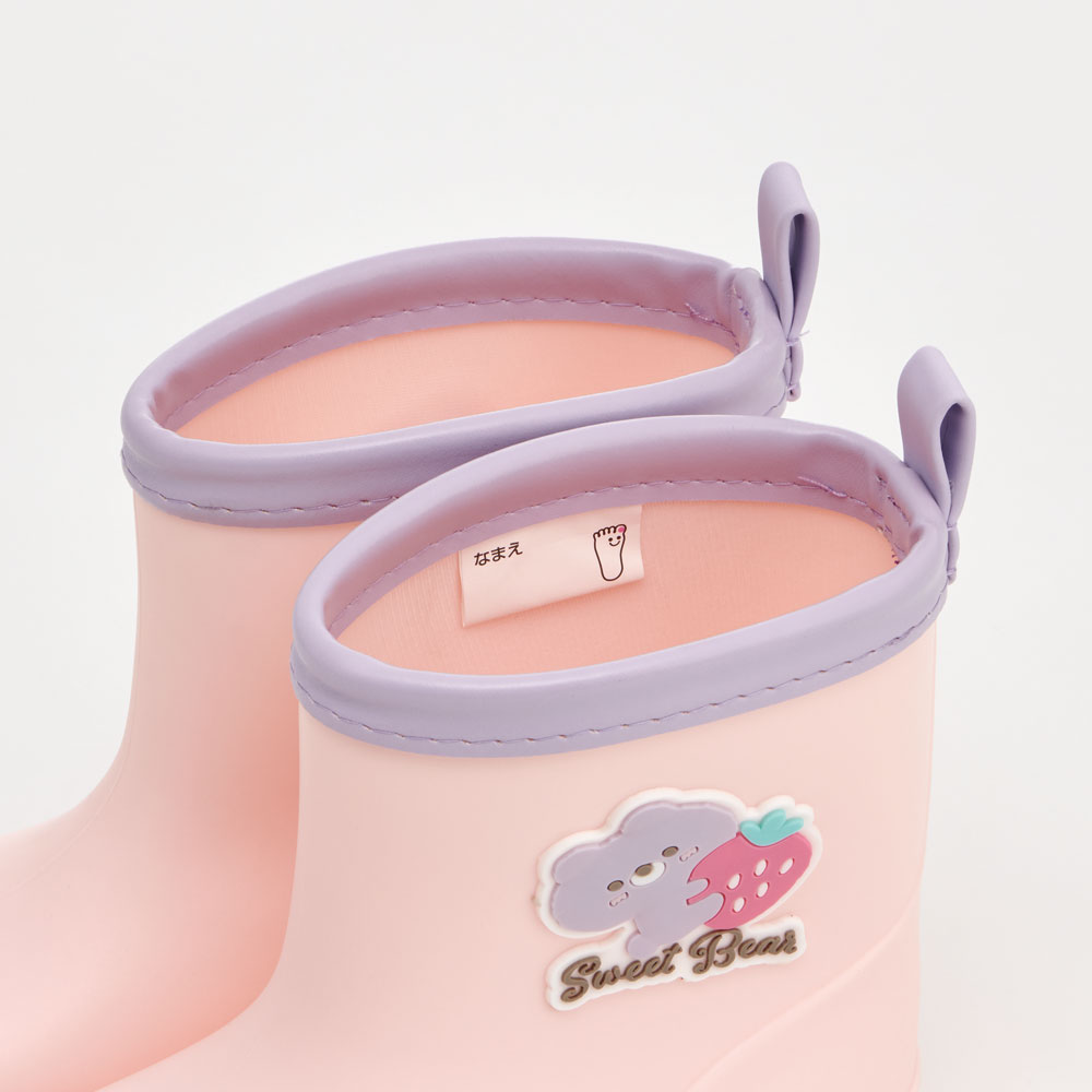 ワッペン 付き レインブーツ 長靴 キッズ 子供 16cm おしゃれ かわいい スケーター skater RIBTW16 Sweet Bear クマ くま ピンク いちご