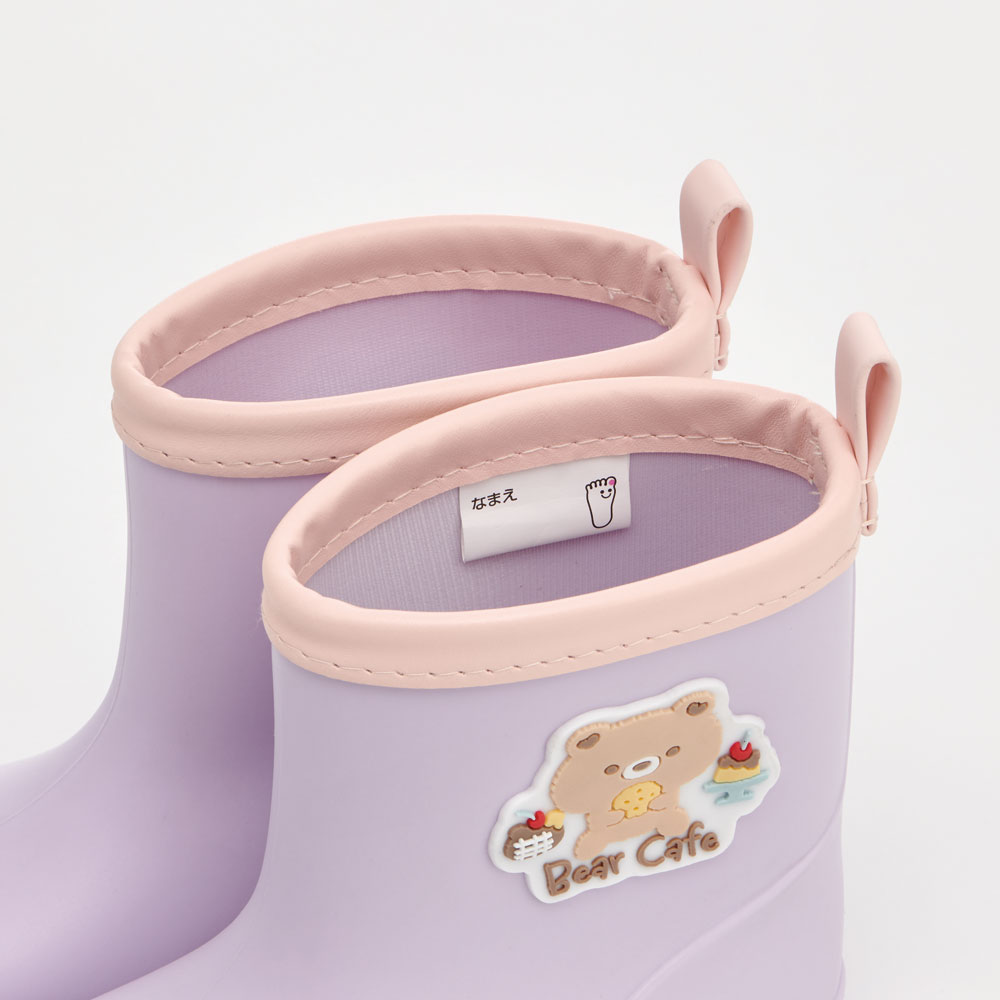 ワッペン 付き レインブーツ 長靴 キッズ 子供 16cm おしゃれ かわいい スケーター skater RIBTW16 Bear Cafe クマ くま 紫 パープル