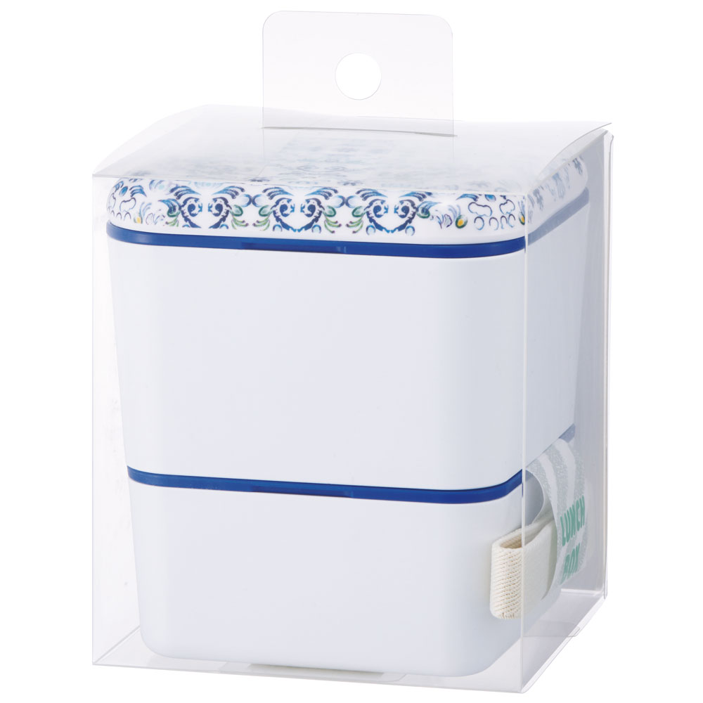 シンプル ランチボックス 角型 2段 メラミン製フタ 総容量600ml お弁当箱 スケーター skater SLBWS6M 天平文様 夢幻 濃青 和柄 男性 女性 メンズ レディース