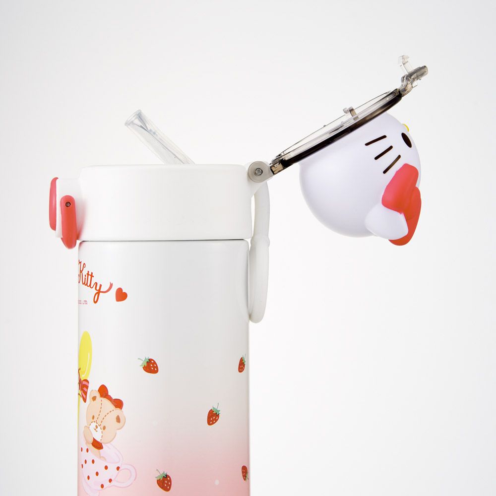 スケーター 水筒 ステンレス マスコット付き ストロー ボトル 420ml 手提げ リング 子供 skater STBM4 キティ ハローキティ キティちゃん サンリオ 女の子【ストロー飲み ストロータイプ 子ども こども かわいい】