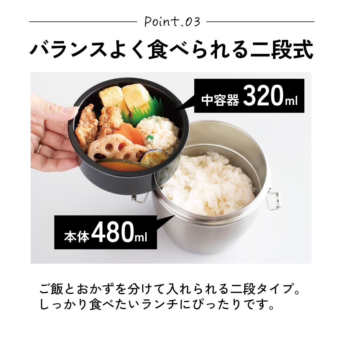 【送料無料】抗菌真空ステンレスランチジャー 丼タイプ 800ml/2段ベーシック／STLBD8AG_4973307550416