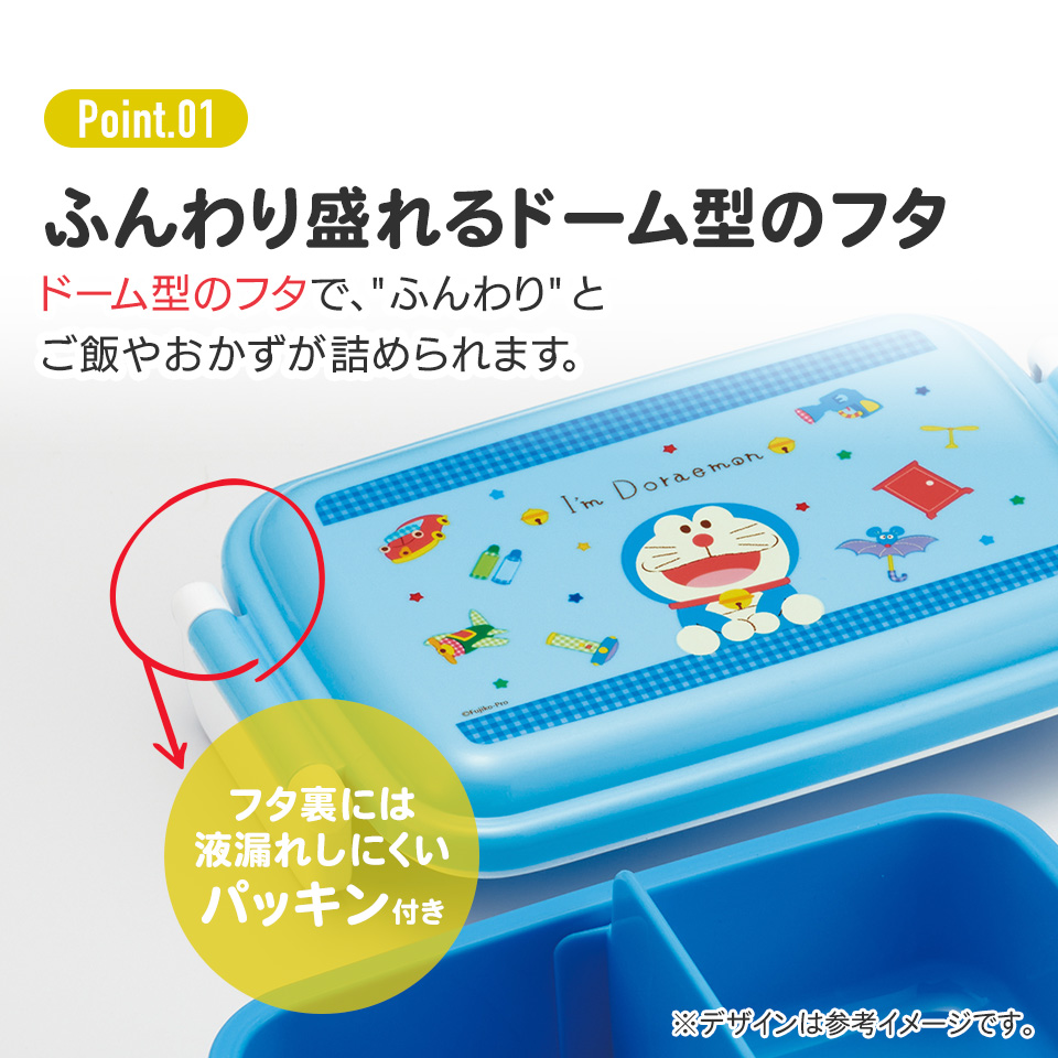 抗菌おかずがつぶれにくい ふわっとフタお弁当箱（角型） 1段/450ml アイムドラえもん ギンガム／RBF3ANAG_4973307688829