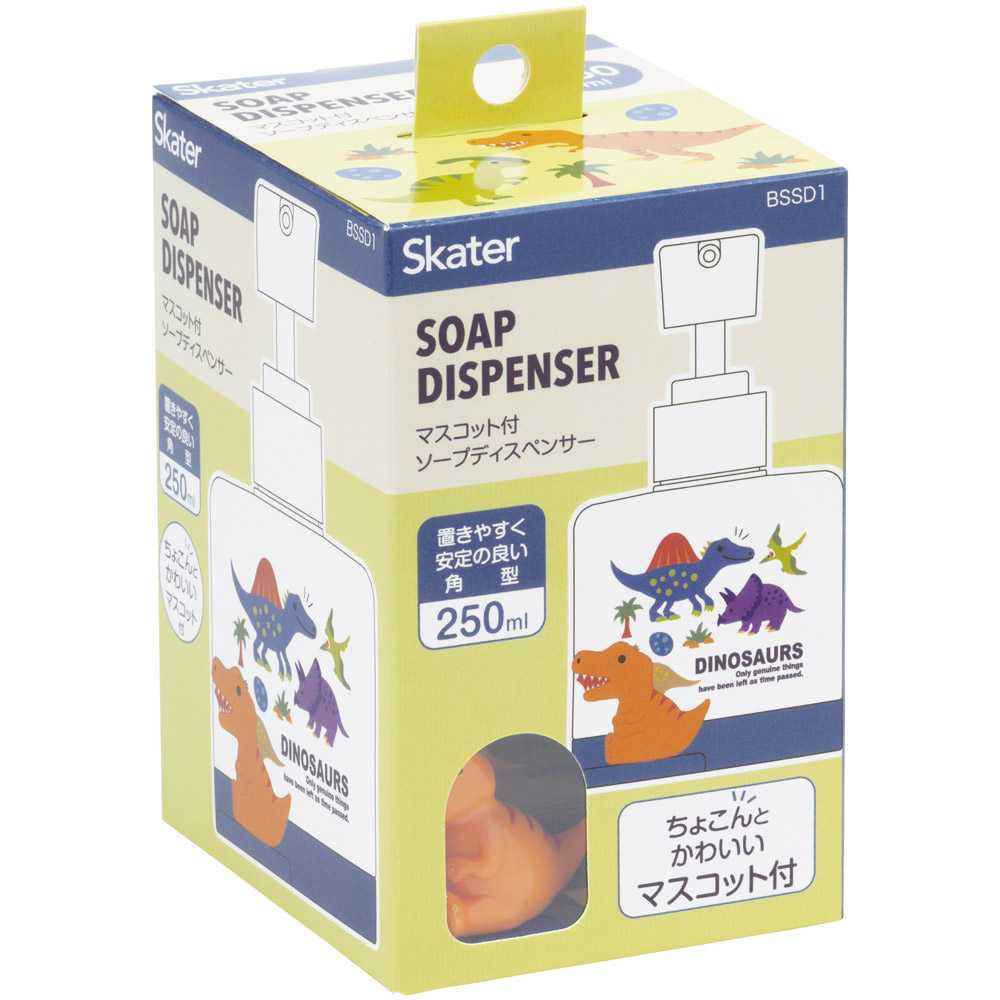 マスコット付き ソープ ディスペンサー 250ml 詰め替え ボトル 手洗い ポンプボトル スケーター skater BSSD1 ディノサウルス 恐竜 ダイナソー 男の子 男子【ハンドソープ 洗面用品 洗面所 手動 キャラクター】