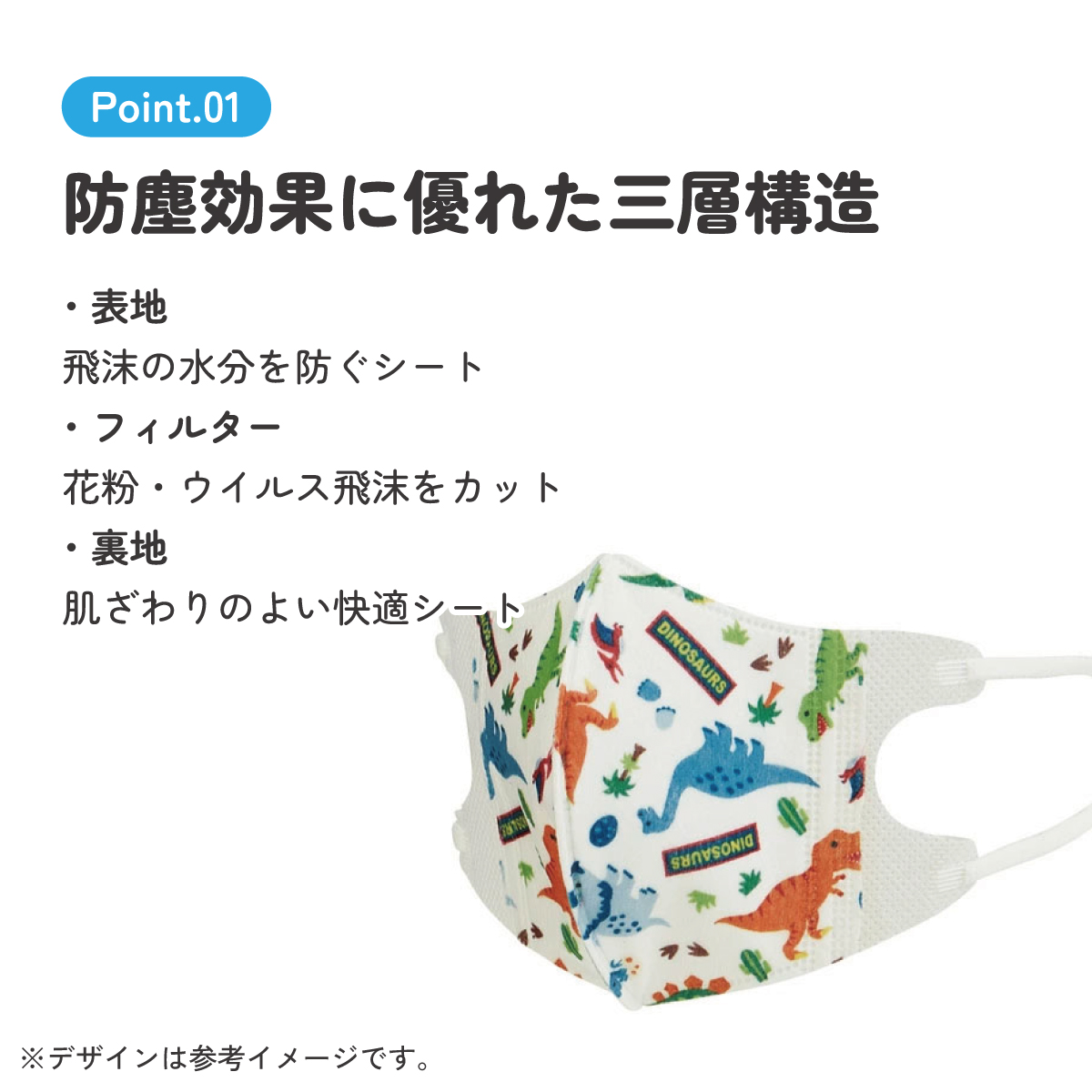 子供立体マスク Sサイズ/25枚入りディノサウルス/MSKB25_4973307626753