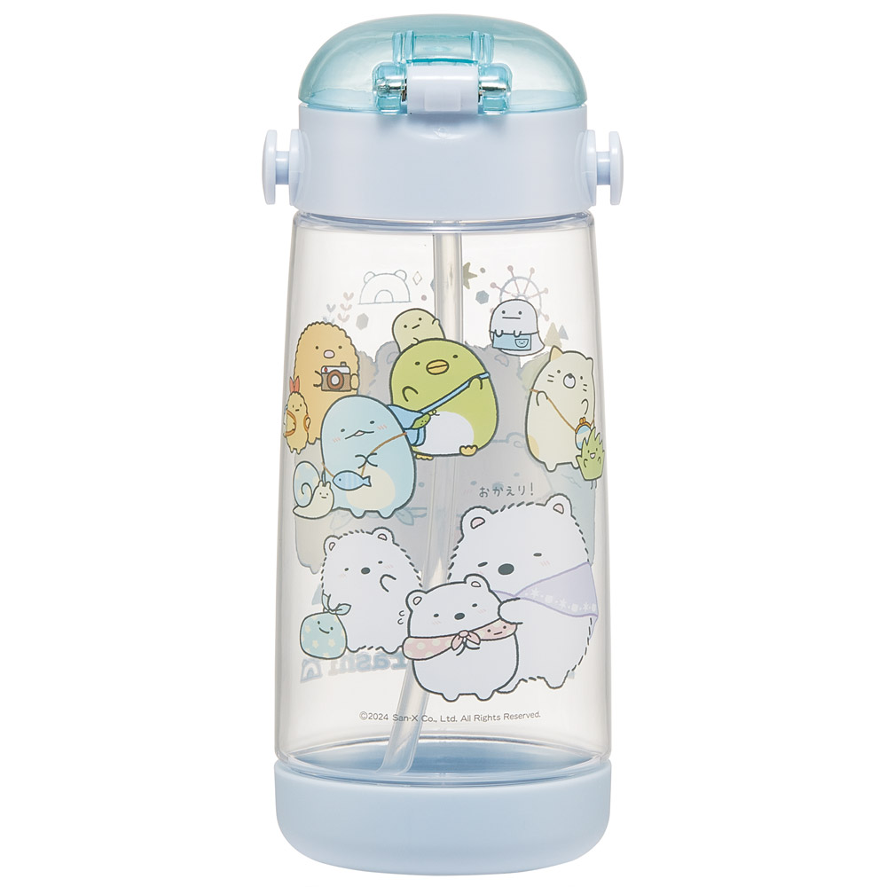【送料無料】ワンプッシュ式ストロー水筒 プラスチック製 480ml すみっコぐらし しろくまふるさと/PDSH5_4973307695216