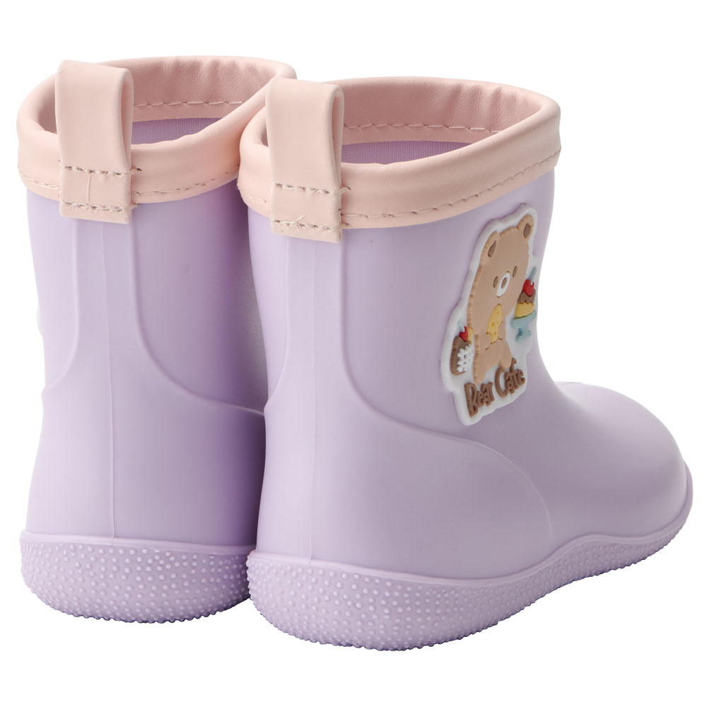 ワッペン 付き レインブーツ 長靴 キッズ 子供 14cm おしゃれ かわいい スケーター skater RIBTW14 Bear Cafe クマ くま 紫 パープル