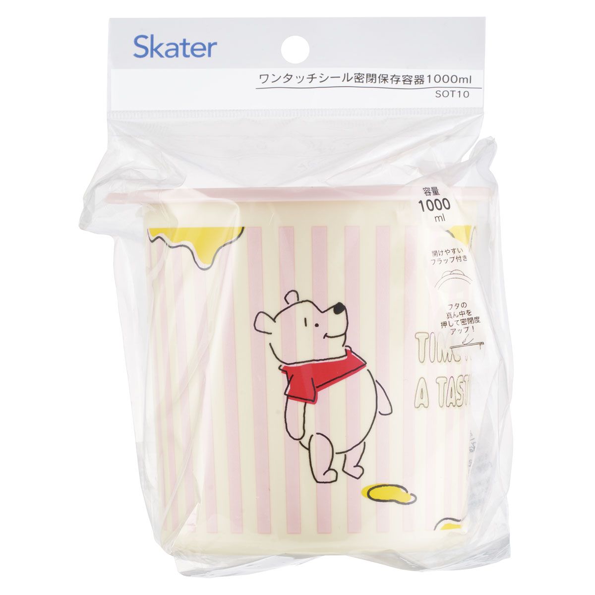 スケーター ワンタッチ 密閉 保存容器 L 1000ml プラスチック 日本製 蓋付き 食品保存 軽い skater SOT10 くまのプーさん プーさん Pooh ハチミツカフェ【密閉容器 おしゃれ 食品保存容器 ワンプッシュ レンジ可】
