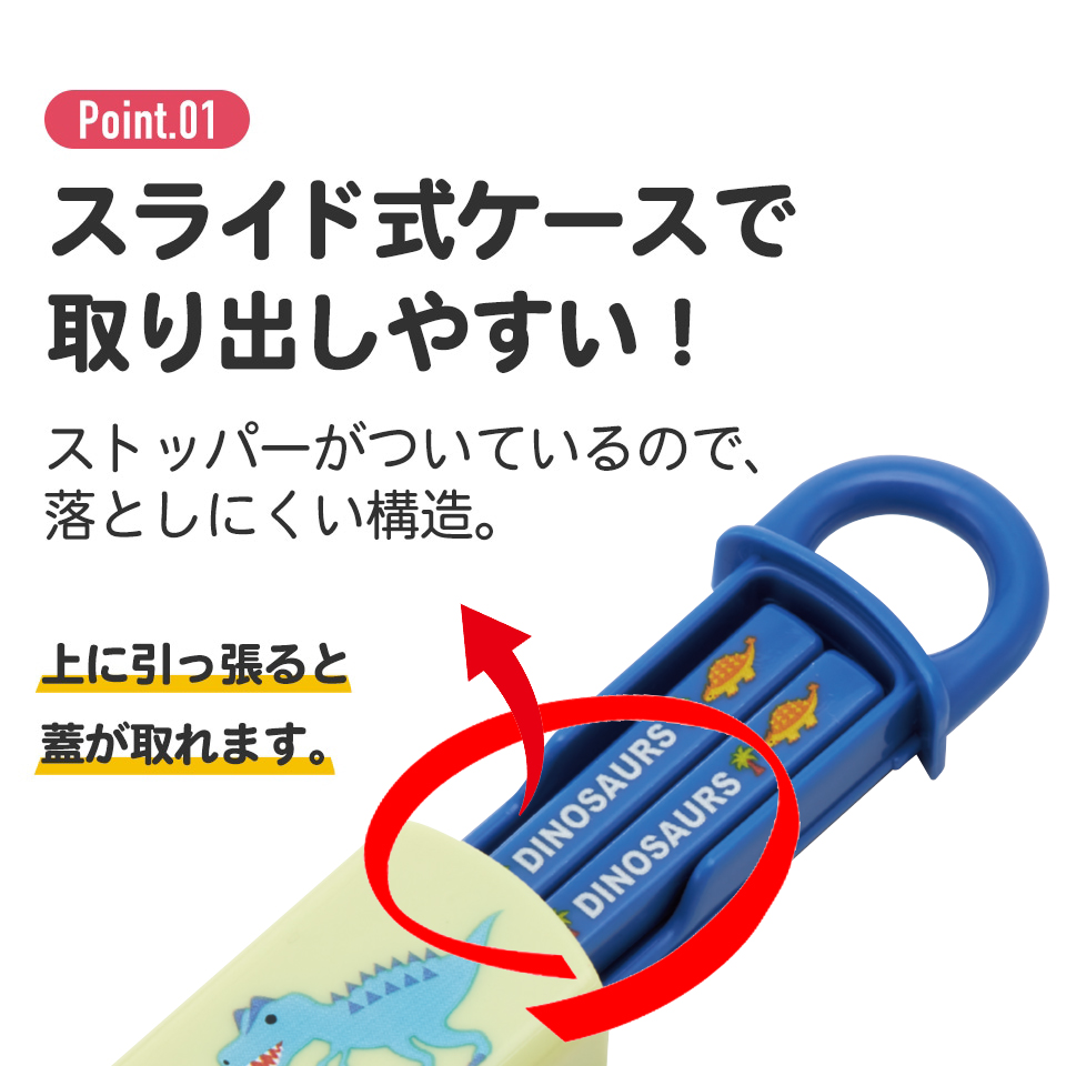 抗菌食洗機対応箸箱セット 箸16.5cm ディノサウルス ピクチャ/ABS2AMAG_4973307624322