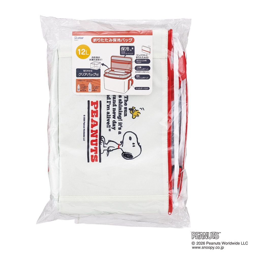 スケーター 折りたたみ 保冷 バッグ 12L ショルダーベルト付き クリアバッグ付き skater CLB12   GANG スヌーピー SNOOPY ピーナッツ【折り畳み コンパクト メッシュポケット 買い物 レジャー アウトドア】