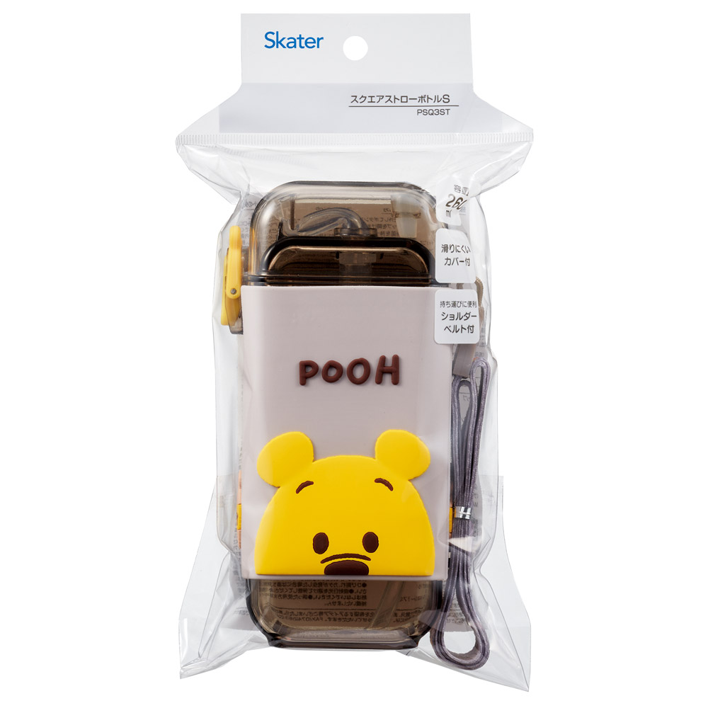スクエア ストロー ボトル 水筒 ワンプッシュ 260ml 子供 キッズ キャラクター スケーター skater PSQ3ST くまのプーさん プーさん Pooh 女性 レディース【水分 補給 こども ショルダー ベルト】