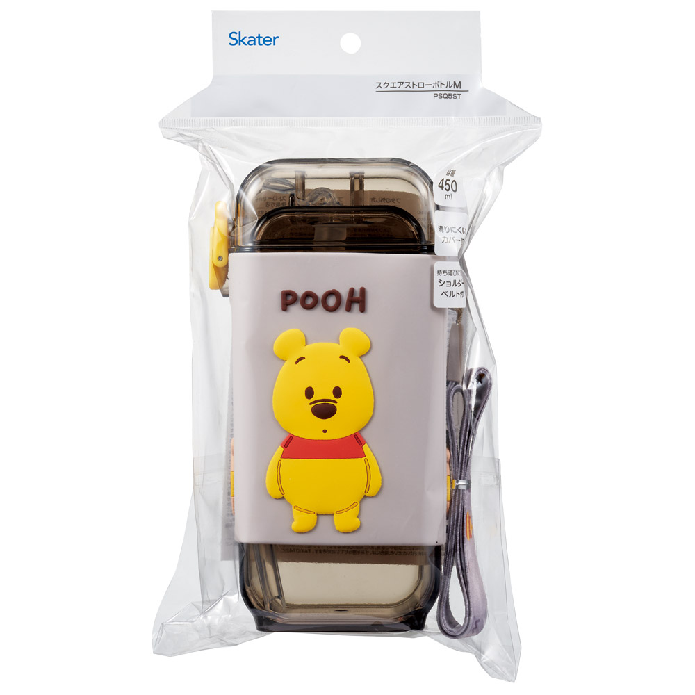 スクエア ストロー ボトル 水筒 ワンプッシュ 450ml 子供 キッズ キャラクター スケーター skater PSQ5ST くまのプーさん プーさん Pooh 女性 レディース【水分 補給 こども ショルダー ベルト】
