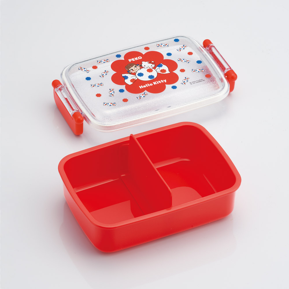 抗菌おかずがつぶれにくい ふわっとフタお弁当箱（角型） 1段/450ml ペコちゃん×ハローキティ／RBF3ANAG_4973307709715