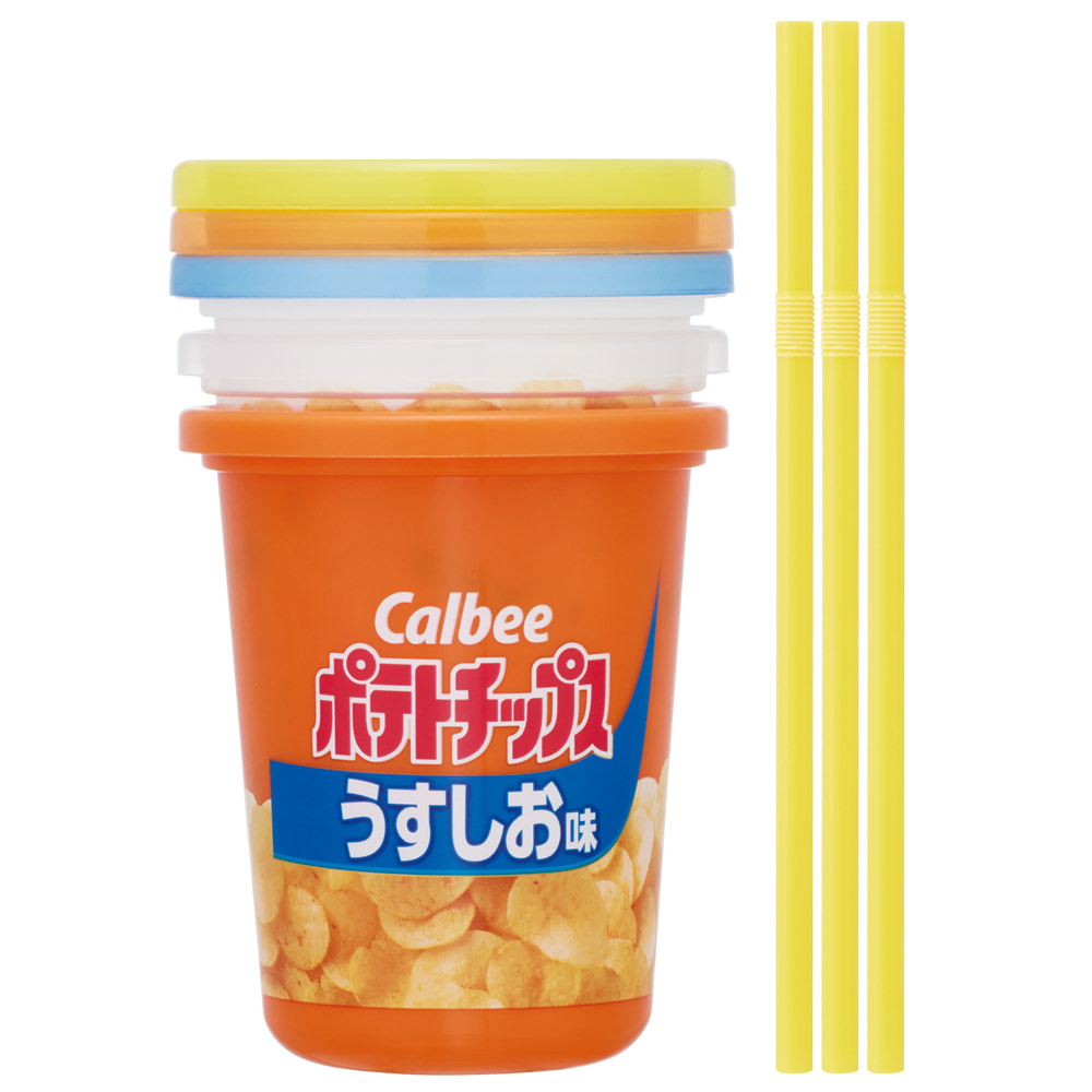 ストロー付きタンブラー 3個セット プラスチック 蓋付きコップ ふた付きコップ skater スケーター SIH3ST ポテチうすしお味 お菓子 パッケージ カルビー Calbee【タンブラー プラスチック コップ 子供 キャラクター グッズ ミニ】