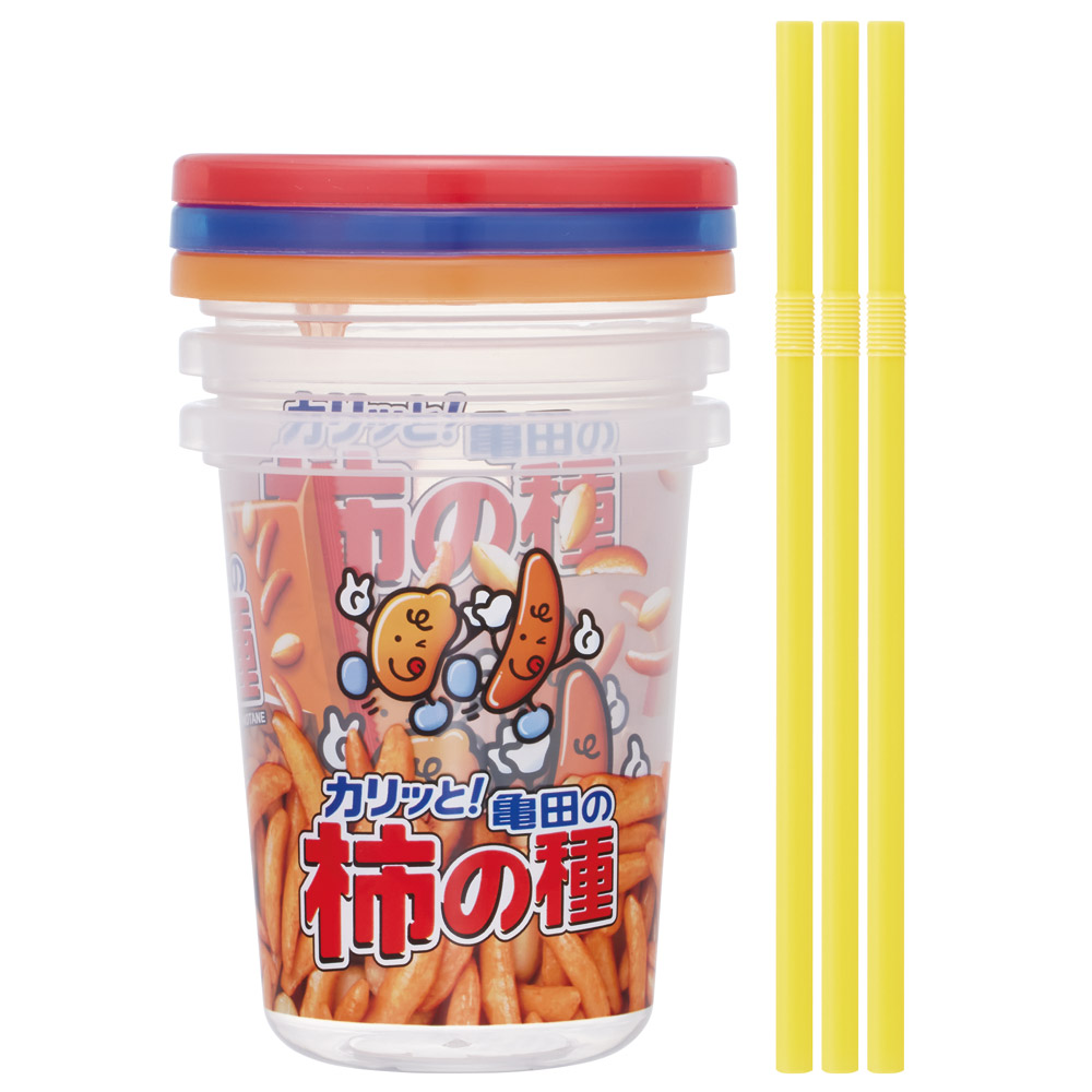 ストロー付きタンブラー 3個セット プラスチック 蓋付きコップ ふた付きコップ skater スケーター SIH3ST 亀田の柿の種 お菓子 パッケージ 亀田製菓【タンブラー プラスチック コップ 子供 キャラクター グッズ ミニ】