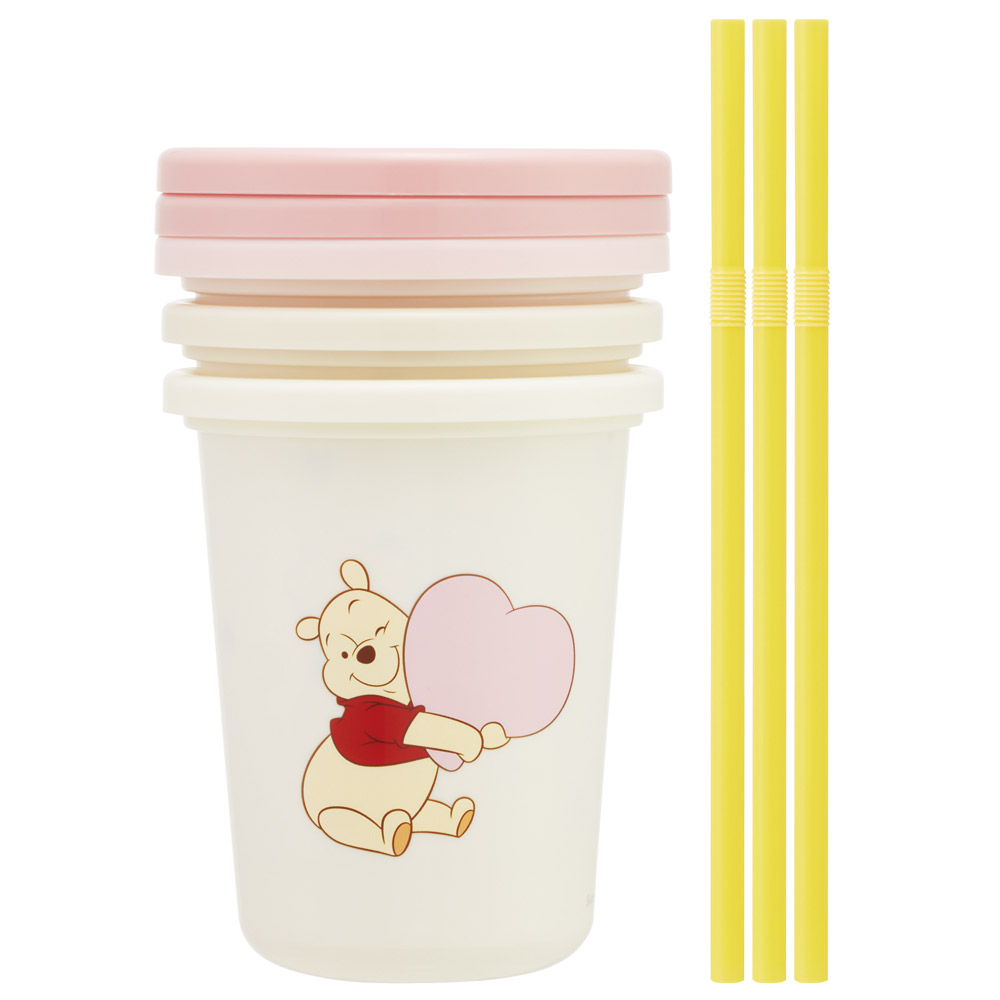スケーター ストロー付きタンブラー 3個セット プラスチック 蓋付き ふた付き コップ skater SIH3ST くまのプーさん HUG&HEART BE POOH【タンブラー プラスチック コップ 子供 キャラクター グッズ ミニ】