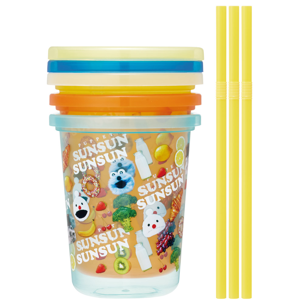 スケーター ストロー付きタンブラー 3個セット プラスチック 蓋付き ふた付き コップ skater SIH3ST パペットスンスン PUPPET SUNSUN ノンノン ゾンゾン グッズ【タンブラー プラスチック コップ 子供 キャラクター グッズ ミニ】