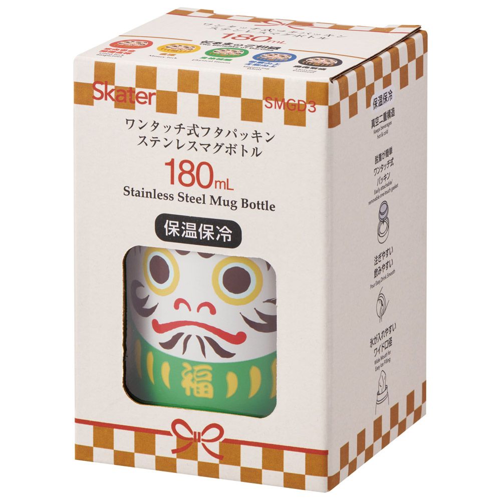 スケーター 水筒 ステンレス マグ ボトル 180ml 保温 保冷 コロンとした かわいい フォルム skater SMGD3 だるまっこ 緑 だるま みどり グリーン 身体健勝【ポケットサイズ 丸み おしゃれ マグボトル 子供 大人】