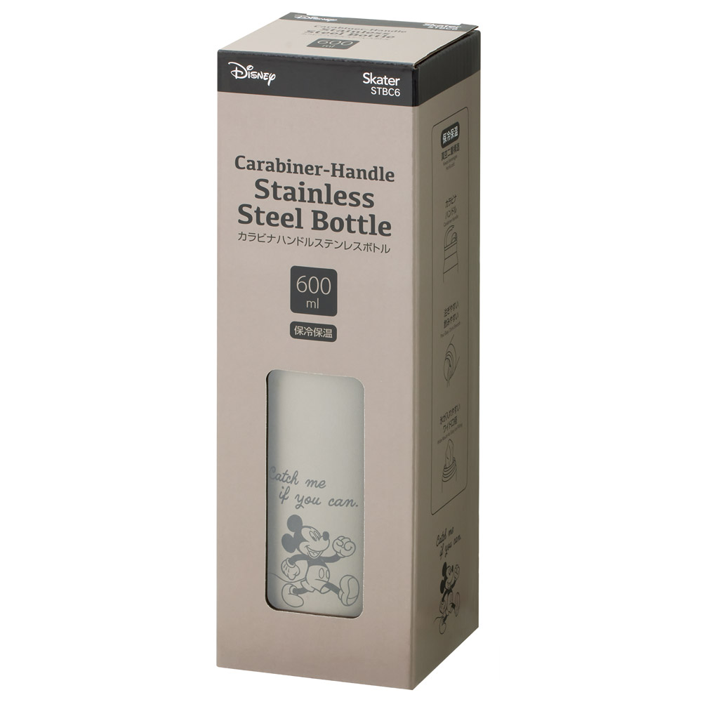 スケーター 水筒 600ml カラビナ ハンドル ステンレス ボトル 保温 保冷 キッズ 子供 STBC6 ミッキーマウス ミッキー Mickey 男の子 女の子【キャラクター こども 真空二重構造 水分補給】