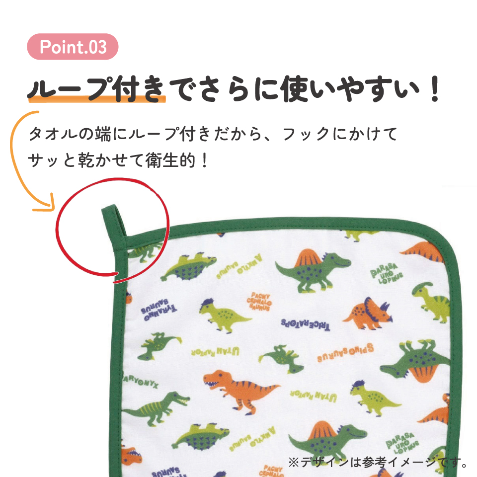 【メール便対象品】 ハンドタオル 30×30cm タオル ガーゼ パイル 綿100% ベビー 子供 可愛い スケーター skater BHT1 ディノサウルス 恐竜 ダイナソー 男の子 男子【手拭き かわいい キャラクター】