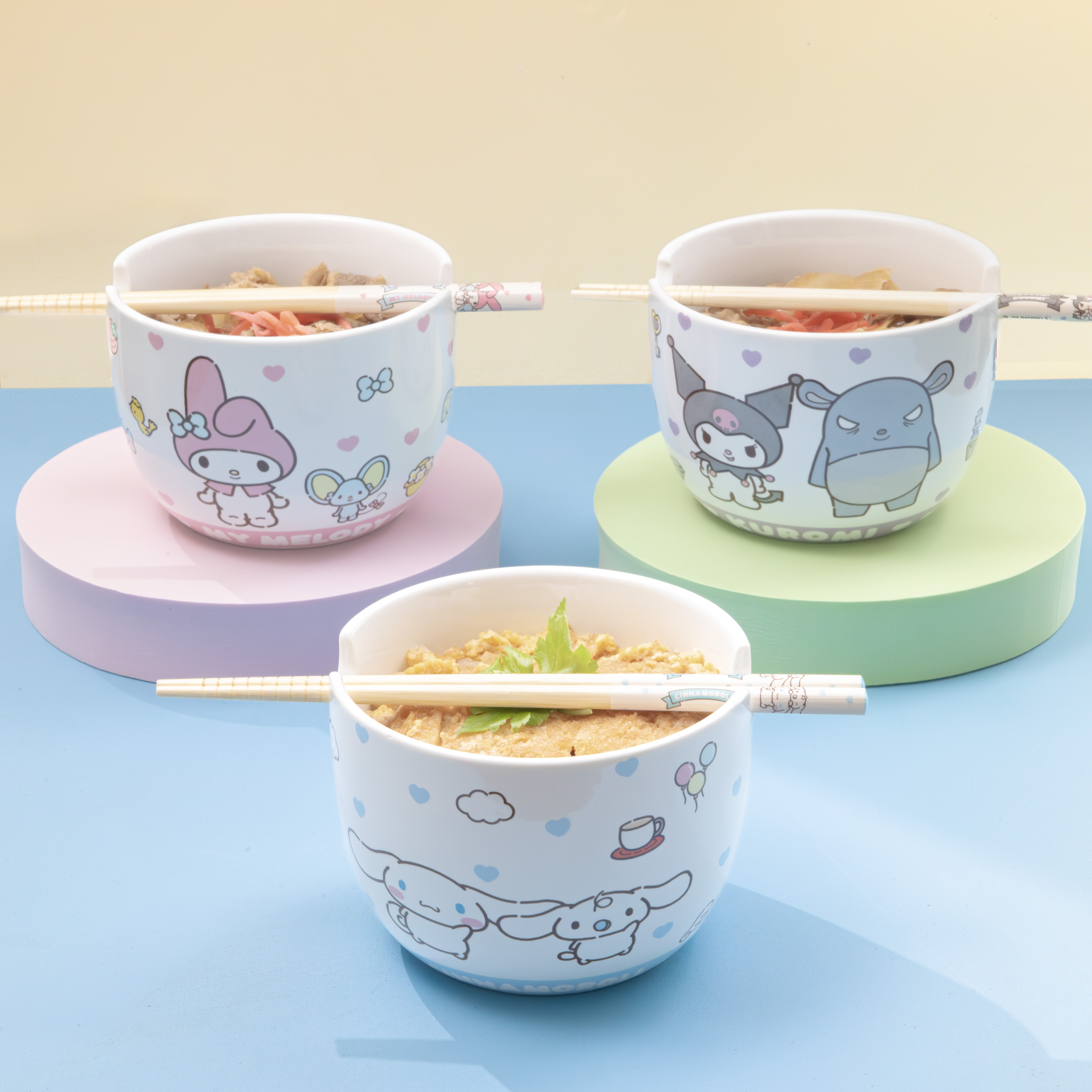 陶器製 ボウル 箸 セット 600ml 21cm 食器 鉢 お椀 丼 竹箸 カトラリー 焼き物 陶物 可愛い 便利 CHBWH1 クロミ クロミちゃん バク サンリオ 女の子 女子【陶製 食事 キャラクター キッズ こども 大人】