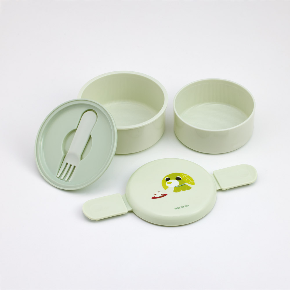 スケーター お弁当箱 二段 500ml 電子レンジ対応 丸型 かわいい キャラクター 子供 skater ONWR1 リョク 緑茶犬 お茶犬 グッズ