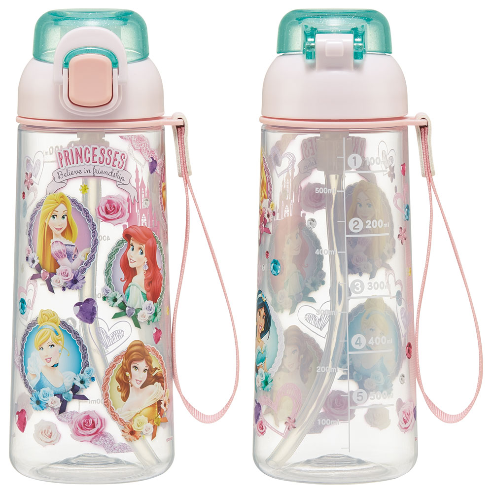 【送料無料】ワンプッシュ ストロー ボトル 水筒 630ml 透明 クリア 子供 キッズ かわいい スケーター skater PSHPO6 ディズニー プリンセス 女の子 女子